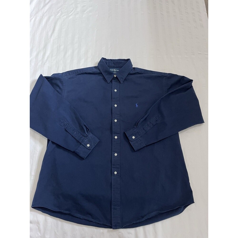 Polo Ralph Lauren Blake Shirt XXL Navy Blue Button Down Cotton Twill 90s VTG